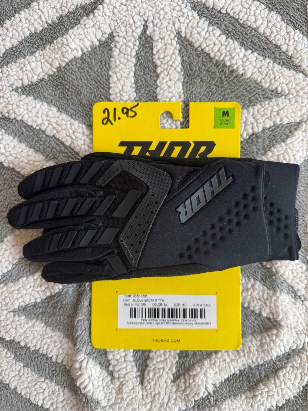 Thor Black Youth Riding Gloves with Reinforced Grip